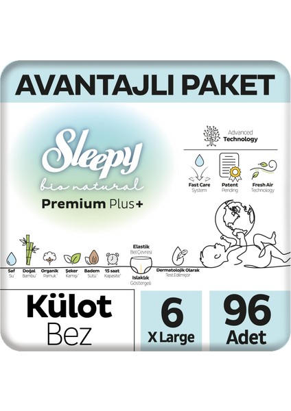Bio Natural Premium Plus Avantajlı Paket Külot Bez 6 Numara Xlarge 96 Adet