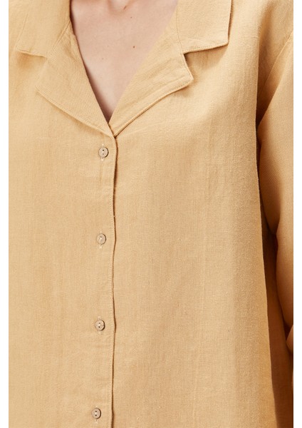 Lino Keten Gömlek Pijama Kum Beji fırsatları