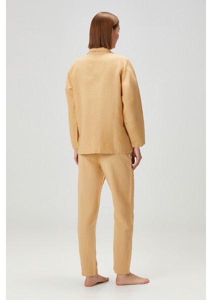 Lino Keten Gömlek Pijama Kum Beji indirimleri
