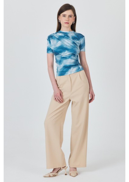 Mavi Desenli Büzgülü Sandy Bluz 12303 fiyatları