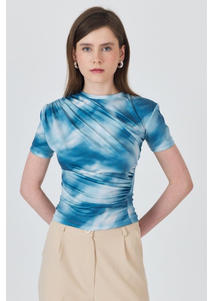 Mavi Desenli Büzgülü Sandy Bluz 12303 modelleri