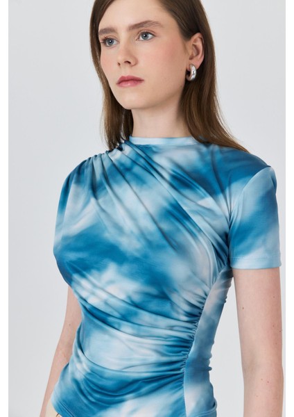 Mavi Desenli Büzgülü Sandy Bluz 12303 fırsatları