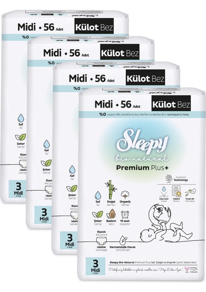 Bio Natural Premium Plus Ultra Paket Külot Bez 3 Numara Midi 224 Adet