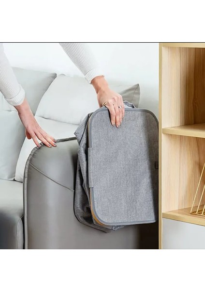 60 Lt Modern Gri Bez Katlanabilir Bambu Kapak Kirli Çamaşır Sepeti modelleri