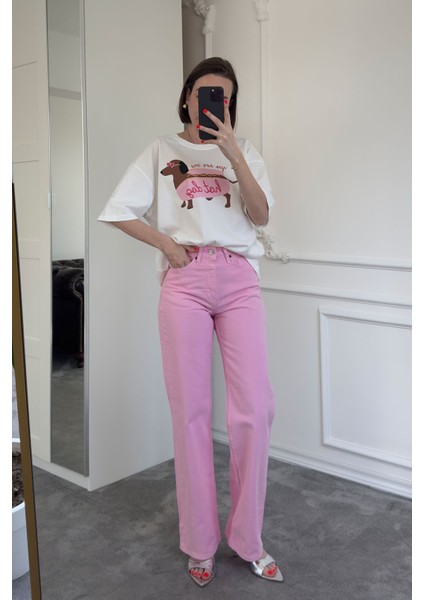 Orijinal Boru Paça Pantolon- Pembe