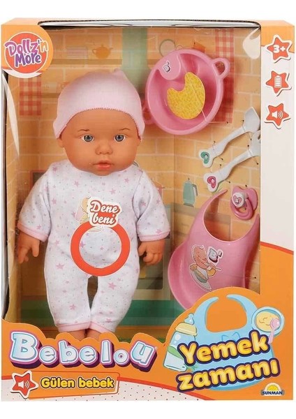 030021 Sunman, Bebelou Yemek Zamanı Sesli Bebek Seti 35 cm / +3 Yaş
