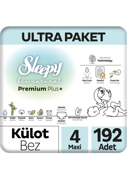 Bio Natural Premium Plus Ultra Paket Külot Bez 4 Numara Maxi 192 Adet