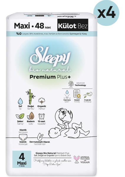 Bio Natural Premium Plus Ultra Paket Külot Bez 4 Numara Maxi 192 Adet
