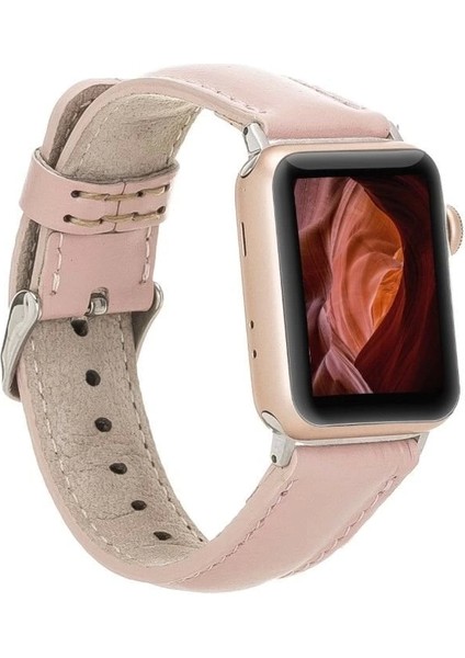 Apple Watch Uyumlu Deri Kordon 42-44-45MM Nu2 Pembe