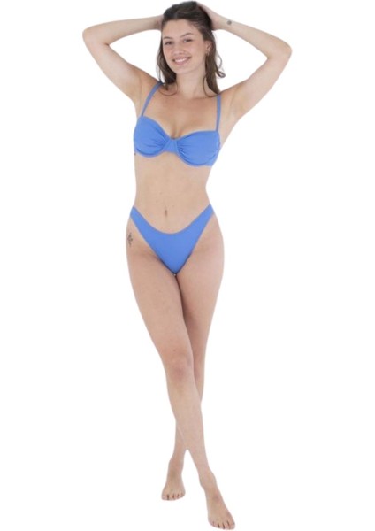 Ribbed Ruched Underwire Top Kadın Mavi Bikini Üst