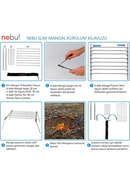 Slim Mangal - Pratik Cep Mangalı - 40*30 cm Minimalist Kamp Izgarası