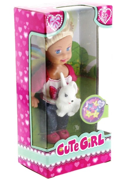 Cute Girl Tavşan Figürlü Sarışın Mini Bebek