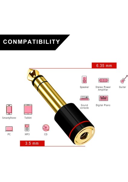 6.3 mm Stereo Erkek To 3.5 mm Dişi Kaliteli Çevirici Siyah modelleri