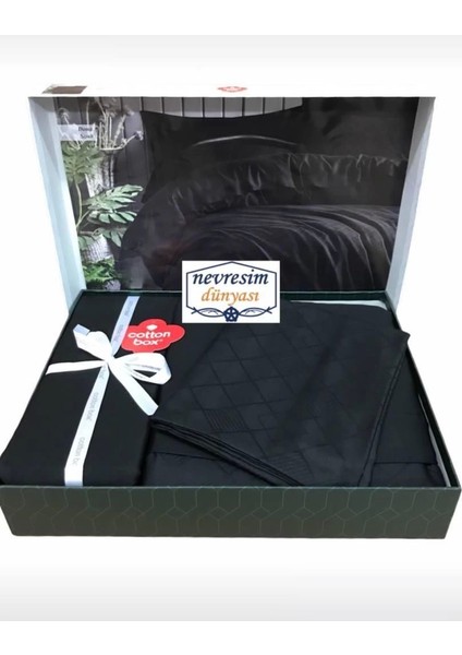 Cotton Box Çift Kişilik Jakarlı Saten Nevresim Takımı Dama Siyah