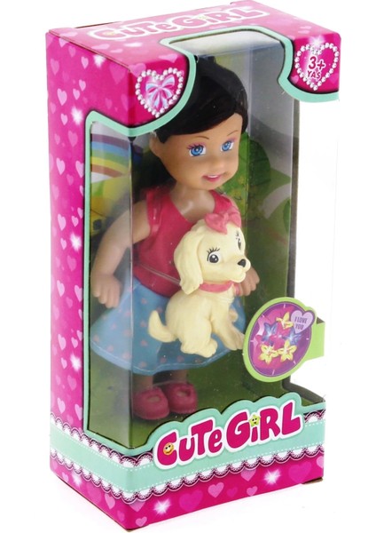 Cute Girl Sarı Köpekli ve Kumral Mini Bebek