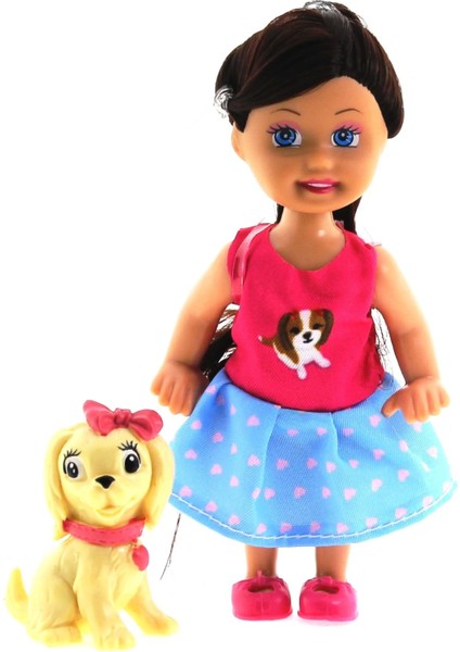 Cute Girl Sarı Köpekli ve Kumral Mini Bebek