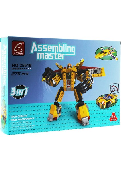 Ausini Assembling Master 3 In 1 273 Parça Sarı Dönüşen Robot