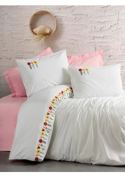 Cotton Box Brode Ranforce Çift Kişilik Nevresim Takımı Mina Pembe