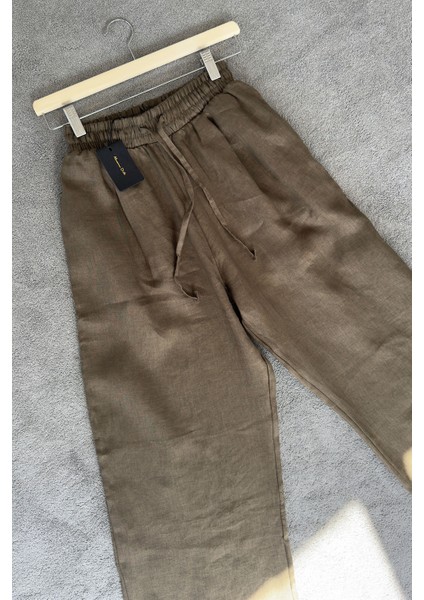 Beli Lastikli Orj Keten Pantolon- Haki modelleri