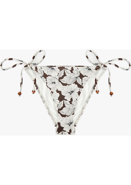 Astarlı Boncuk Detaylı Yanları Ipli Çiçekli Bikini Altı