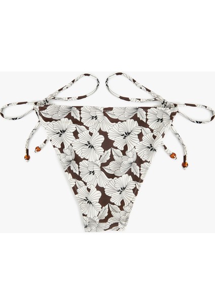 Astarlı Boncuk Detaylı Yanları Ipli Çiçekli Bikini Altı