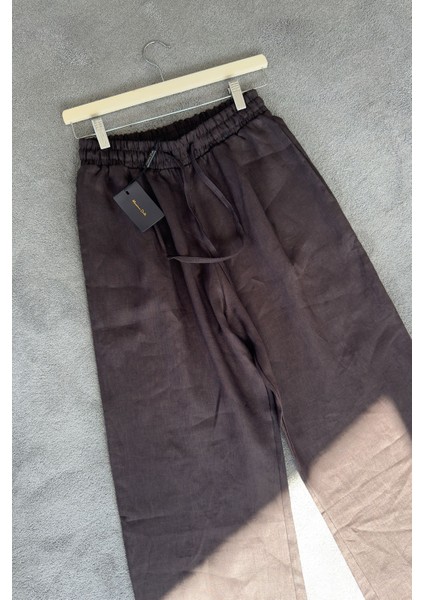 Beli Lastikli Orj Keten Pantolon- Kahverengi modelleri