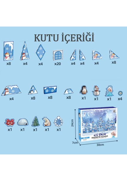 Kış Temalı Manyetik Oyuncak Manyetik Blok Seti Stem Oyuncak 96 Parça Dıy Manyetik Küpler Ice Snow