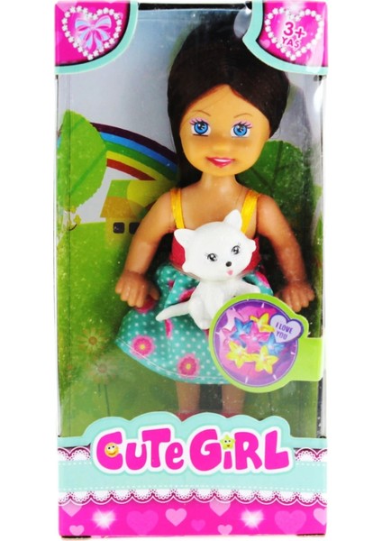 Cute Girl Kedi Figürlü Kumral Mini Bebek