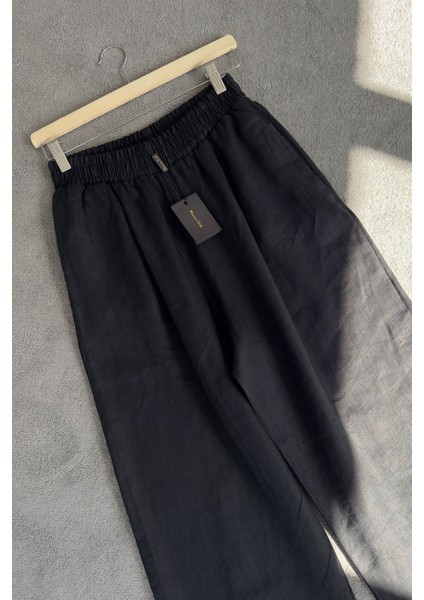 Beli Lastikli Orj Keten Pantolon- Siyah modelleri