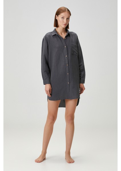 Lino Keten Gömlek Pijama Antrasit fiyatları