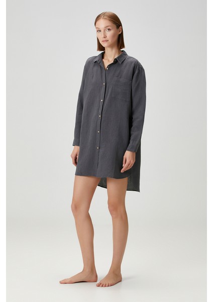 Lino Keten Gömlek Pijama Antrasit modelleri