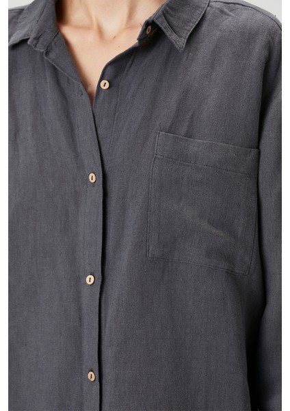 Lino Keten Gömlek Pijama Antrasit fırsatları
