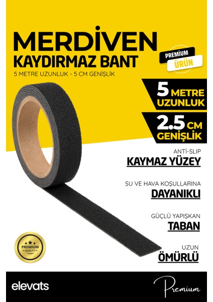 Premium 2.5 cm Genişlikte Kaymaz Doku 5 Mt. Merdiven Kaydırmaz Bant Zemin Kaydırmaz Bant