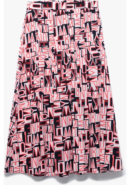 Standart Bel Krep Kumaş Desenli Midi Kloş Etek