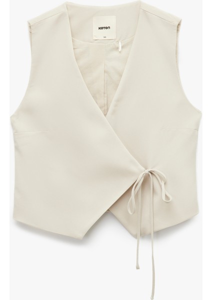 Asimetrik Kruvaze Yaka Bağlama Detaylı Kolsuz Viskon Yelek modelleri