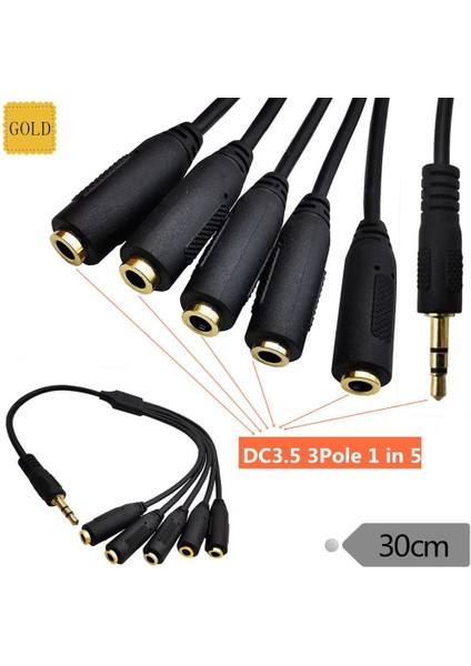 3.5 mm Stereo 5 Çıkışlı Çoklayıcı Kablo - 30 cm