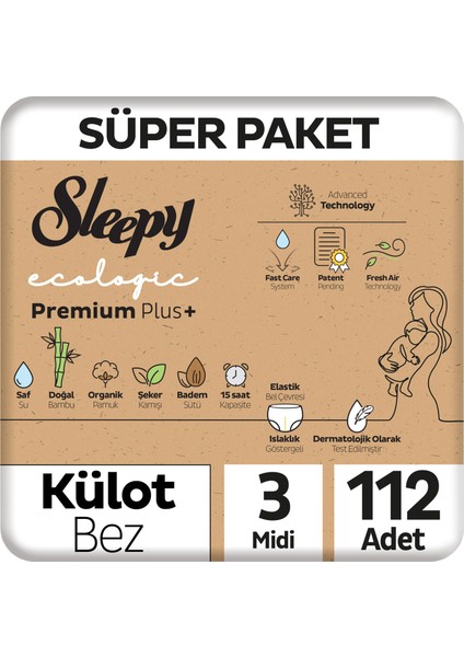 Ecologic Premium Plus Süper Paket Külot Bez 3 Numara Midi 112 Adet