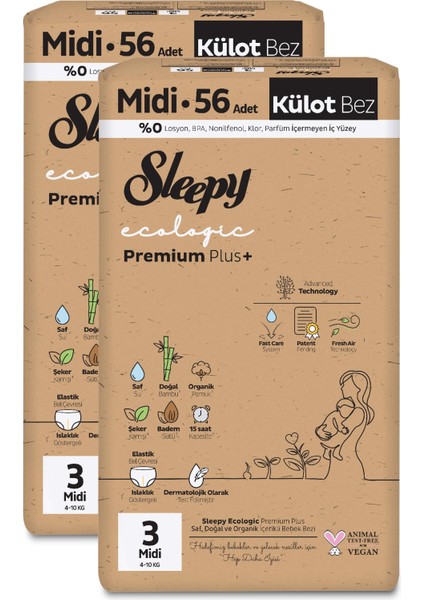 Ecologic Premium Plus Süper Paket Külot Bez 3 Numara Midi 112 Adet