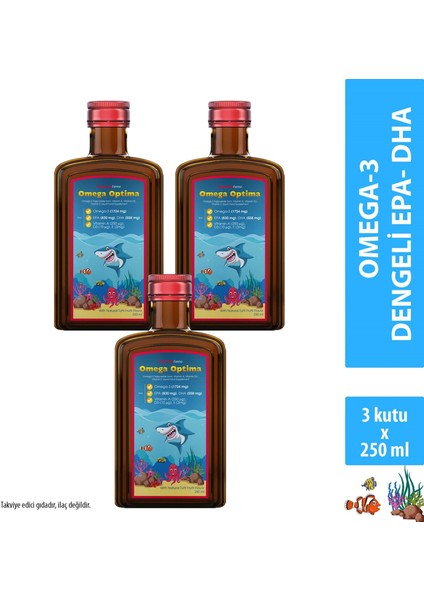 Imuneks Farma Omega Optima Omega-3, Vitamin A, Vitamin D3, Vitamin E Içeren Sıvı Takviye Edici Gıda 250 ml x 3 Adet