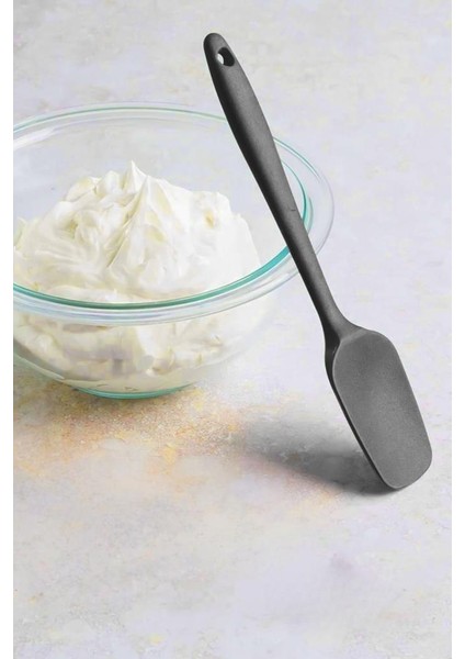 Kaşık Spatula, Isıya Dayanıklı Yanmaz Yapışmaz Tek Parça Silikon Kaşık Spatula 27CM Antrasit