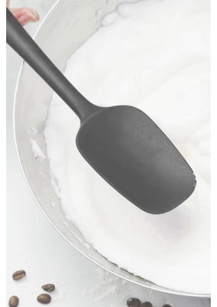 Kaşık Spatula, Isıya Dayanıklı Yanmaz Yapışmaz Tek Parça Silikon Kaşık Spatula 27CM Antrasit