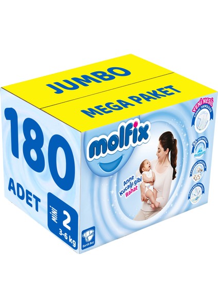 Bebek Bezi Beden:2 (3-6kg) Mini 180 Adet Jumbo Mega Pk