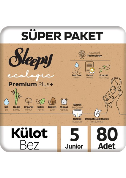 Ecologic Premium Plus Süper Paket Külot Bez 5 Numara Junior 80 Adet