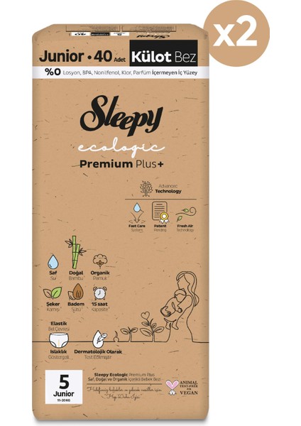 Ecologic Premium Plus Süper Paket Külot Bez 5 Numara Junior 80 Adet