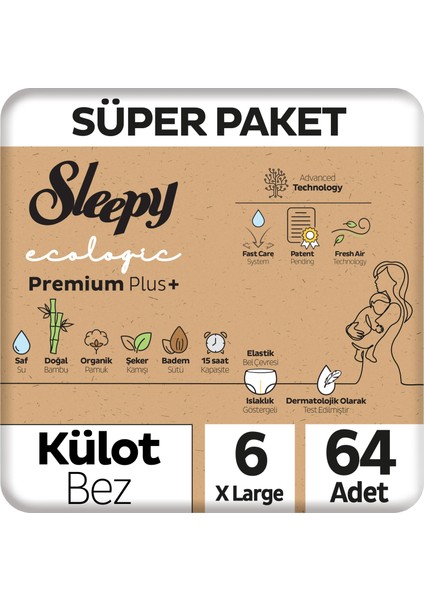 Ecologic Premium Plus Süper Paket Külot Bez 6 Numara Xlarge 64 Adet