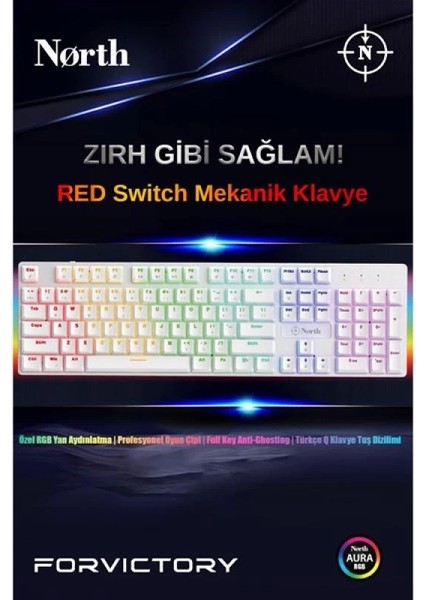 North Shield Q Trk Rgb LED / Mekanik Kırmızı Switch Beyaz Gaming Klavye