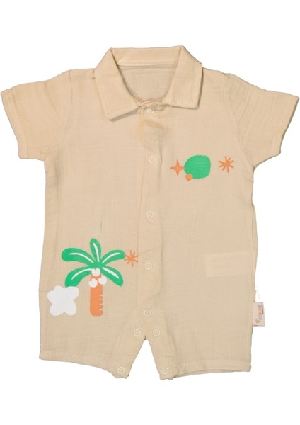 Unisex Bebek Palmiye Baskılı Yazlık Müslin Tulum