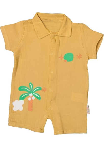Unisex Bebek Palmiye Baskılı Yazlık Müslin Tulum