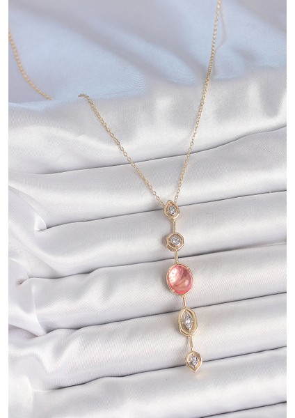 Pirinç Zincir Pembe Gold Renk Zirkon Taşlı Y Kolye fiyatları