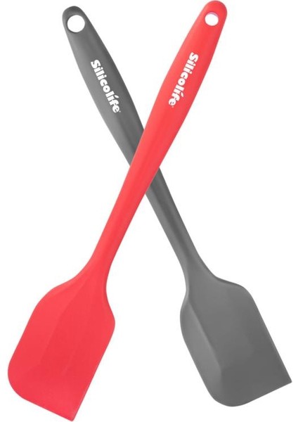 2’li Spatula Set, Isıya Dayanıklı Yanmaz Yapışmaz Silikon Spatula 2 Adet Kırmızı-Antrasit 21CM